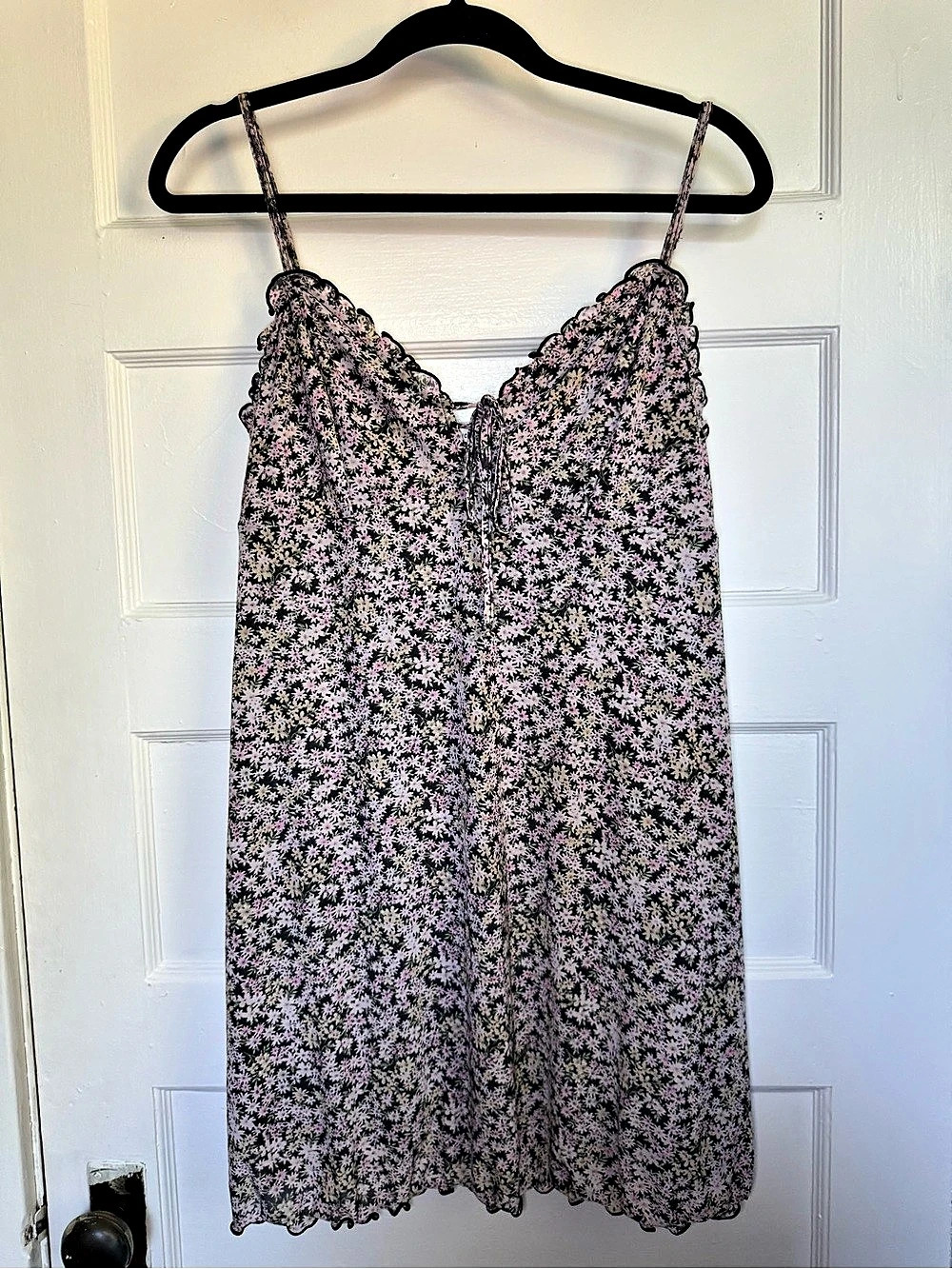 American Eagle AE Ditsy Floral Mesh Babydoll Mini Slip Dress Black & Pink Large